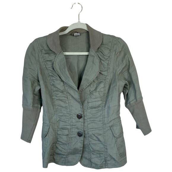 XCVI Ruched Front 3/4 Sleeve Blazer Jacket Size Small Gray Lagenlook - Picture 1 of 8